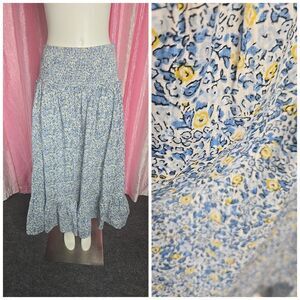 Universal Thread Boho Blue Floral Smocked Cotton Cottagecore Skirt Size XL
